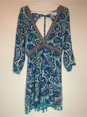 Trina Turk Provence Paisley Blue Orange Swim Cover-up Dress Large Resortwear